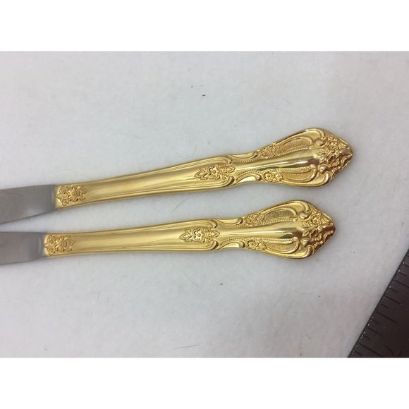 2 Vintage Excel Alcinda Gold Electroplate Dinner Knives 25046 Knife - Picture 2 of 4